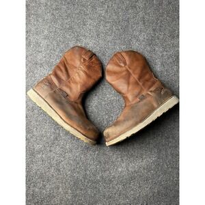 Mens Boots Irish Setter Brown Leather Waterproof Work Pull On, Size US 12